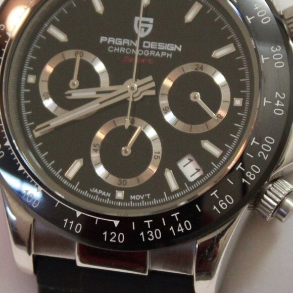 Men's Meca Quartz Chronograph Tachymeter 3 Sub-Dials Date Rubber Strap 40mm - Picture 15 of 15